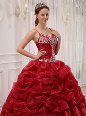 Wine Red Designer Quinceanera Dress With Spaghetti Straps