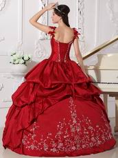 Modest Straps Embroidered Quinceanera Party Dress Wine Red