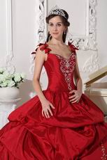 Modest Straps Embroidered Quinceanera Party Dress Wine Red