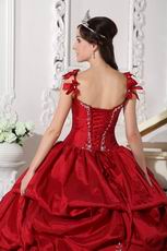 Modest Straps Embroidered Quinceanera Party Dress Wine Red