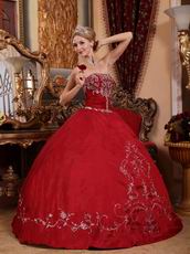 Not Expensive Wine Red Quinceanera Dress With Embroidery