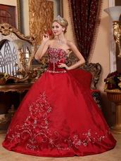 Not Expensive Wine Red Quinceanera Dress With Embroidery