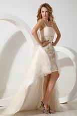 Spaghetti Straps Asymmetrical Layers Champagne Wedding Gowns