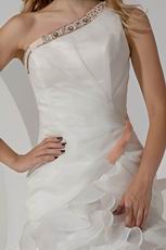 One Shoulder Fading Color Mermaid Layers Ruffles Wedding Dress