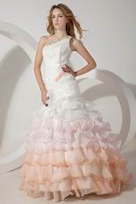 One Shoulder Fading Color Mermaid Layers Ruffles Wedding Dress