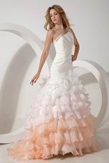 One Shoulder Fading Color Mermaid Layers Ruffles Wedding Dress