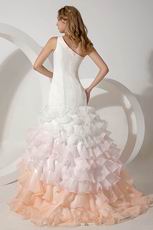 One Shoulder Fading Color Mermaid Layers Ruffles Wedding Dress