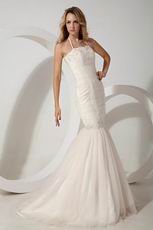 Halter Appliques Mermaid Fishtail Ivory Wedding Gown Sexy