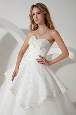 Luxurious Crystal Emberllish Floor Length Lace Wedding Dress Puffy