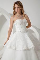 Luxurious Crystal Emberllish Floor Length Lace Wedding Dress Puffy