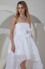 Informal Strapless High Low White Organza Beach Wedding Dress