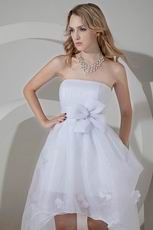 Informal Strapless High Low White Organza Beach Wedding Dress