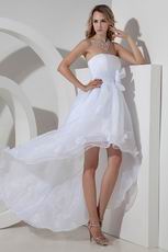 Informal Strapless High Low White Organza Beach Wedding Dress