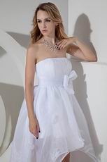 Informal Strapless High Low White Organza Beach Wedding Dress