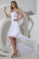 Hot Sell Low Front Long Back White Organza Beach Wedding Dresses