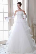 Lace Short Sleeves Strapless Cascade Skirt Unique Bridal Dress