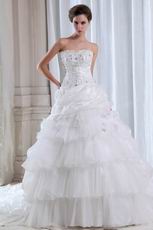 Pretty Appliqued Layers Cascade Cathedral Skirt Wedding Dress