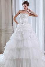 Pretty Appliqued Layers Cascade Cathedral Skirt Wedding Dress