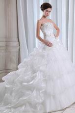 Pretty Appliqued Layers Cascade Cathedral Skirt Wedding Dress