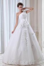 Exclusive Flower One Shoulder Straps Appliqued Edge Bride Dress