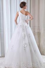 Exclusive Flower One Shoulder Straps Appliqued Edge Bride Dress