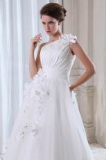 Exclusive Flower One Shoulder Straps Appliqued Edge Bride Dress