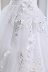 Exclusive Flower One Shoulder Straps Appliqued Edge Bride Dress