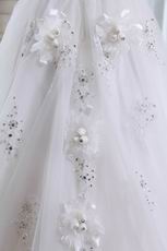 Exclusive Flower One Shoulder Straps Appliqued Edge Bride Dress