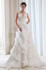 Gleamy Straps Appliqued Layers Cascade Mermaid Bridal Dress