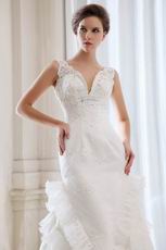 Gleamy Straps Appliqued Layers Cascade Mermaid Bridal Dress
