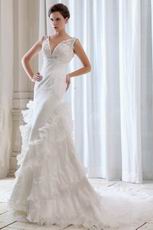 Gleamy Straps Appliqued Layers Cascade Mermaid Bridal Dress