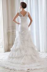 Gleamy Straps Appliqued Layers Cascade Mermaid Bridal Dress