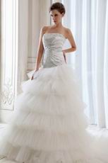 Brand New Strapless Layers Puffy Skirt Ivory Chapel Wedding Gown