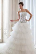 Brand New Strapless Layers Puffy Skirt Ivory Chapel Wedding Gown