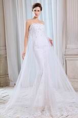 Lace Appliqued Bottom Outdoor Wedding Dress Covered With Net