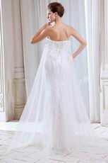 Lace Appliqued Bottom Outdoor Wedding Dress Covered With Net