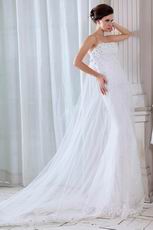 Lace Appliqued Bottom Outdoor Wedding Dress Covered With Net