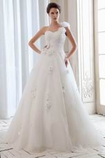 Elegant One Shoulder Straps Inexpensive Wedding Dress Puffy