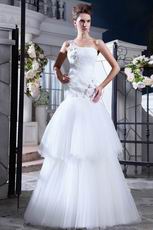 Best Seller One Shoulder Layers White Net Wedding Dress For Bride