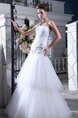 Best Seller One Shoulder Layers White Net Wedding Dress For Bride