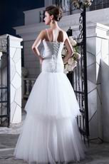 Best Seller One Shoulder Layers White Net Wedding Dress For Bride