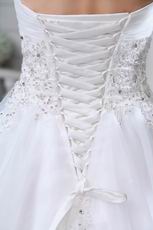 Pretty Appliqued Bodcie White Organza Cathedral Train Bridal Dress