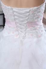 Beautiful Pink Flower Belt Beaded Lace Upper Part Cascade Bridal Dress