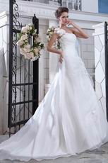 Modest White Flowers Appliqued Skirt Organza Wedding Dress