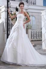 Modest White Flowers Appliqued Skirt Organza Wedding Dress