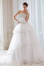 Sleeveless Beading Crystal Ivory Layers Puffy Wedding Dress