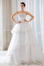 Sleeveless Beading Crystal Ivory Layers Puffy Wedding Dress