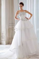 Sleeveless Beading Crystal Ivory Layers Puffy Wedding Dress