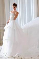 Sleeveless Beading Crystal Ivory Layers Puffy Wedding Dress