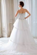 Sleeveless Beading Crystal Ivory Layers Puffy Wedding Dress